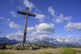 Rossbrand summit cross with Dachstein massif
