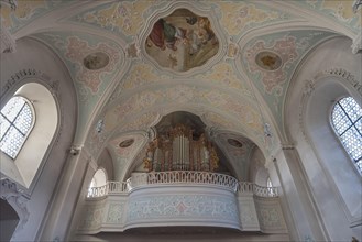 Organ loft of the baroqueized catholic parish church Mariae Himmelfahrt