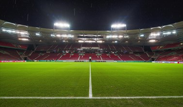 Empty stadium in heavy rain