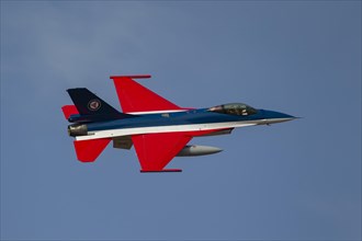 General Dynamics F-16 Fighting Falcon aircraft in flight in Royal Norwegian air force markings