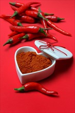 Chili powder in bowl with heart shape