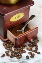 Coffee powder in coffee grinder