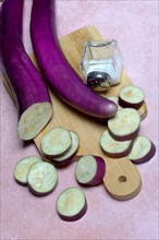 Japanese eggplants with salt shaker