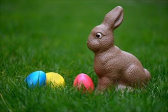 Chocolate Easter bunny and Easter eggs