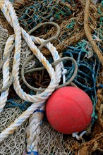 Ship ropes and fishing nets with floating ball