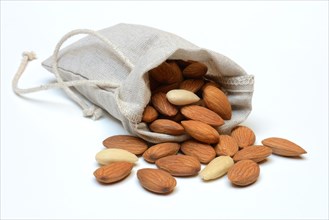 Sweet almonds in linen bags