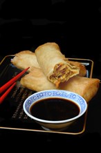 Spring rolls with soy sauce