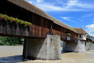 Covered wooden bridge over the Rhine