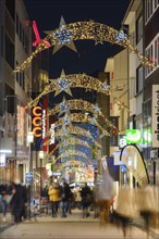 Pedestrian zone Limbecker Strasse with Christmas decoration