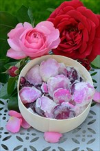 Candied rose petals in box