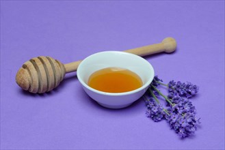 Lavender honey and lavender flowers