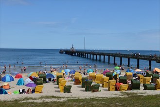 Beach chairs and pier