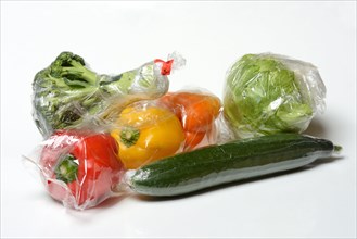 Vegetables in plastic packaging