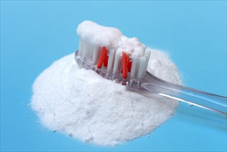 Sodium powder on toothbrush