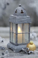 Lantern with outdoor Christmas decoration