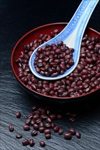 Dried azuki beans in bowl with spoon