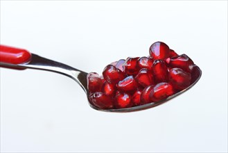 Pomegranate seeds on spoon