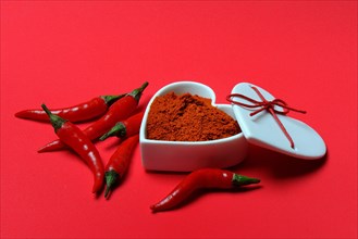 Chili powder in bowl with heart shape