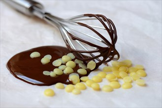 Cocoa butter and melted chocolate coating with whisk