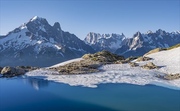 Mountain panorama with water reflection in Lac Blanc
