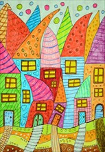Colourful houses with sloping roofs