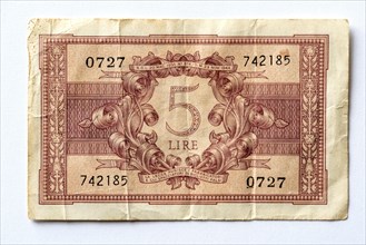 Banknote for Five Italian Lire