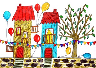 Houses with balloons