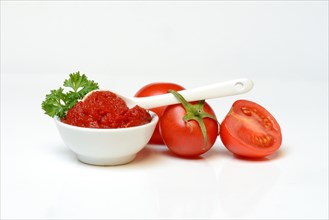 Tomato paste in bowl and spoon