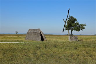 Reed hut and draw well in the Puszta