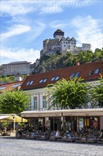 Cafes on Peace Square with Trencin Castle