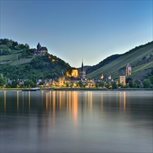 View over the Rhine to Bacharach at dusk