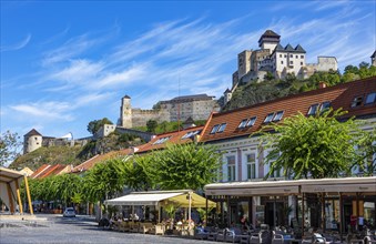 Cafes on Peace Square with Trencin Castle