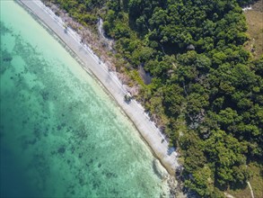 Aerial of a white sand beach on smart islandMergui or Myeik Archipelago