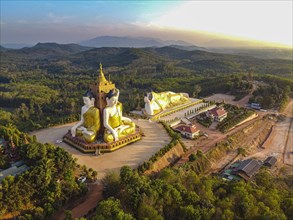 Aerial of the huge sitting and reclining buddhas Ko Yin Lay
