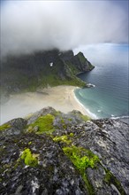 View from Helvetestinden to the beach of Bunes