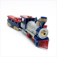Locomotive toy on white background