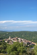 Landscape with the mountain village Ramatuelle and the Massif de l'Esterel in the background