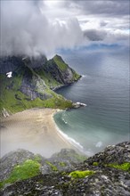 View from Helvetestinden to the beach of Bunes