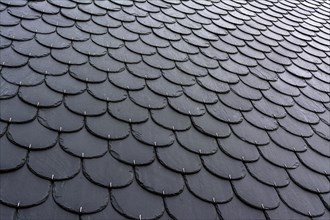 Slate roof tiles on house