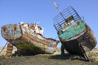 Shipwrecks ship graveyard in the port of Camaret-sur-Mer on the Crozon peninsula