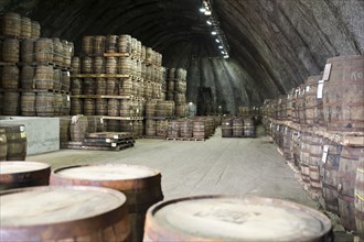 Many whisky casks in storage at Kilbeggan Distillery or Locke's Distillery