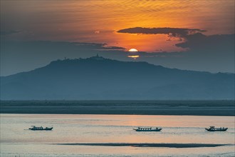 Sunset over the Irrawaddy river