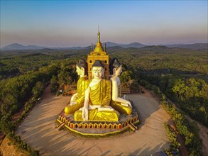 Aerial of the huge sitting buddhas Ko Yin Lay