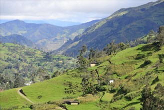 Cabins in green hilly landscape near Vilcabamba