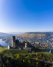 Aerial view of Landshut castle ruins above the Moselle