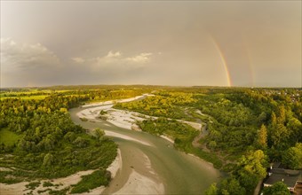 Isar in evening light with rainbow