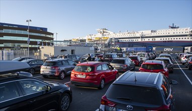 Cars waiting for the ferry from Hirtshals to Larvik