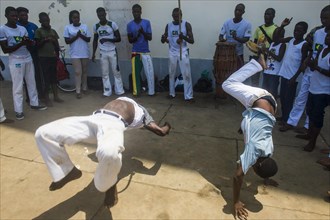 Young boys performing Capoeira in the city of Sao Tome