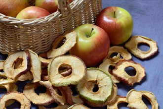Dried apple rings and apples