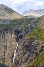 Stigfossen waterfall by the mountain road Trollstigen